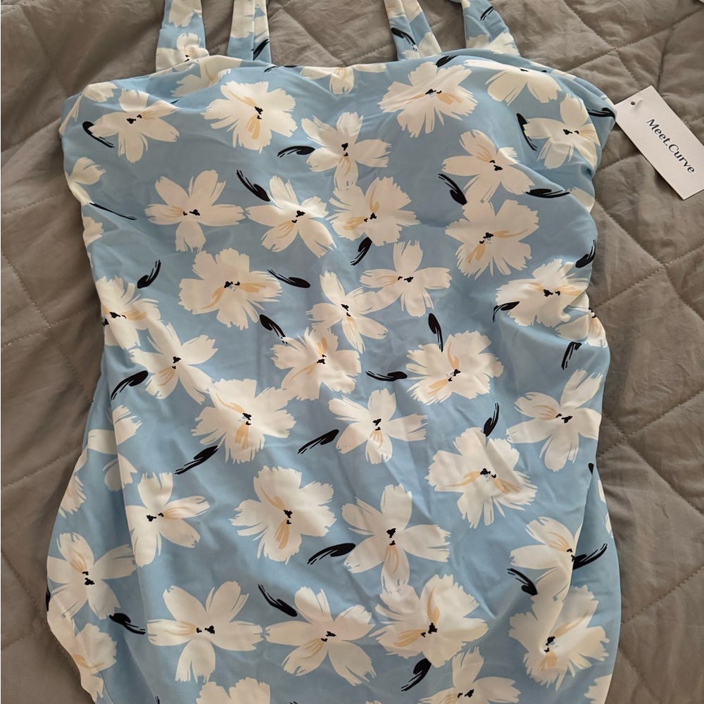 Meet.Curve: Floral Printed Sexy Sarong Front One Piece Swimsuit, XL